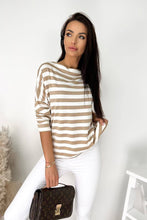 Load image into Gallery viewer, Khaki Striped Boat Neck Long Sleeve Top
