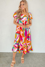 Load image into Gallery viewer, Abstract Print Square Neck Flowy Midi Dress
