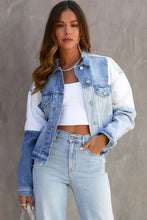 Load image into Gallery viewer, Color Block Denim Patchwork Frayed Hem Jacket
