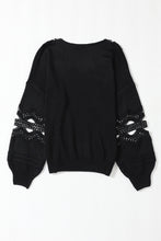 Load image into Gallery viewer, Black Hollowed Lace Splicing V Neck Loose Sweater
