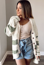 Load image into Gallery viewer, Green Colorblock Textured Knit Buttoned Cardigan
