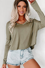 Load image into Gallery viewer, Green Loose V Neck Dropped Long Sleeve Top
