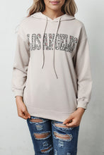 Load image into Gallery viewer, Khaki LOS ANGELES Leopard Letter Graphic Hooded Sweatshirt
