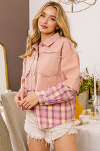 Load image into Gallery viewer, Pink Frayed Patchwork Plaid Contrast Jacket
