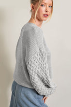 Load image into Gallery viewer, Light Grey Cable Knit Sleeve Drop Shoulder Sweater
