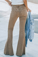 Load image into Gallery viewer, Khaki Raw Hem High Waist Flare Jeans
