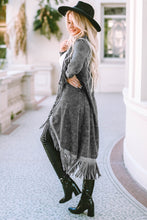 Load image into Gallery viewer, Black Fringed Hem Pocketed Open Cardigan
