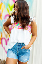 Load image into Gallery viewer, Aztec Embroidered Square Neck Ruffle Tank Top
