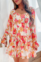 Load image into Gallery viewer, Red Smocked Tiered Floral Dress
