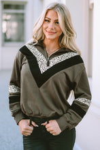 Load image into Gallery viewer, Green Leopard Contrast Splicing Quarter Zip Sweatshirt
