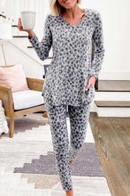 Load image into Gallery viewer, Leopard Animal Print V Neck Pullover and Pants Lounge Set
