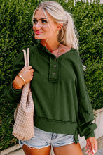 Load image into Gallery viewer, Blackish Green Drop Shoulder Henley Buttons Sweatshirt
