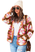 Load image into Gallery viewer, Orange Western Aztec Buttoned Zipper Pockets Fleece Jacket
