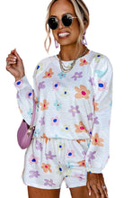 Load image into Gallery viewer, White Plus Size Flower Print Raglan Pullover and Shorts Outfit
