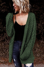 Load image into Gallery viewer, Green Open Front Woven Texture Knitted Cardigan with Pockets
