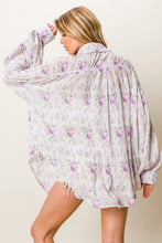 Load image into Gallery viewer, Purple Floral Print Pleated Flap Pocket Shirt
