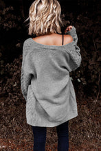 Load image into Gallery viewer, Gray Open Front Woven Texture Knitted Cardigan with Pockets
