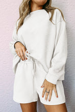 Load image into Gallery viewer, White Textured Long Sleeve Top and Drawstring Shorts Set
