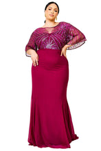 Load image into Gallery viewer, Sequin Mesh Open Back Plus Size Maxi Dress
