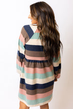 Load image into Gallery viewer, Multicolor Striped Color Block Long Sleeve Mini Dress
