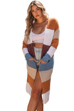 Load image into Gallery viewer, Multicolor Colorblock Open Front Long Knit Cardigan

