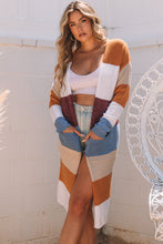 Load image into Gallery viewer, Multicolor Colorblock Open Front Long Knit Cardigan

