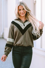 Load image into Gallery viewer, Green Leopard Contrast Splicing Quarter Zip Sweatshirt
