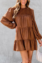 Load image into Gallery viewer, Chestnut Floral Lace Crochet Tiered Ruffled Mini Dress
