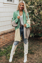 Load image into Gallery viewer, Green Colorblock Draped Open Front Chunky Cardigan
