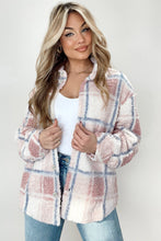 Load image into Gallery viewer, Multicolor Checker Print Turn Down Collar Sherpa Shacket
