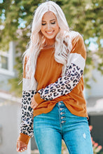 Load image into Gallery viewer, Brown Leopard Sequin Patchwork Long Sleeve Top
