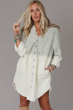 Load image into Gallery viewer, Gray Gradient Long Sleeve Button Up Raw Hem Denim Dress
