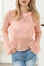 Load image into Gallery viewer, Pink Hollowed Eyelets Knit Bell Sleeve Sweater
