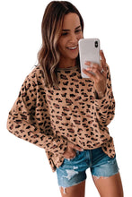 Load image into Gallery viewer, Brown Animal Print Stitching Loose Long Sleeve Top
