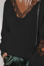 Load image into Gallery viewer, Black Hollowed Lace Splicing V Neck Loose Sweater
