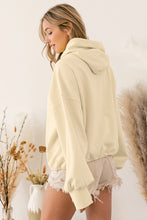 Load image into Gallery viewer, Beige Ribbed Trim Kangaroo Pocket Zipped Hoodie
