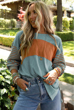 Load image into Gallery viewer, Green Colorblock Striped Bishop Sleeve Top
