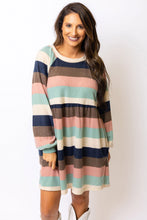 Load image into Gallery viewer, Multicolor Striped Color Block Long Sleeve Mini Dress
