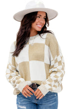 Load image into Gallery viewer, Flaxen Checkered Print Drop Shoulder Sweater
