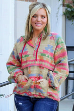 Load image into Gallery viewer, Multicolor Plus Size Western Aztec Geometric Pattern Zip up Hoodie
