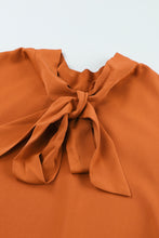 Load image into Gallery viewer, Orange Long Bubble Sleeve Mock Neck Chiffon Blouse
