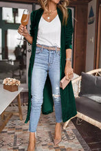 Load image into Gallery viewer, Green Velvet Open Front Pocketed Long Duster

