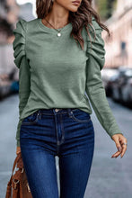 Load image into Gallery viewer, Green Buttoned Puff Long Sleeve Sheath Top
