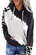 Load image into Gallery viewer, Black Cow Tie Dye Print Pocketed Drawstring Pullover Hoodie
