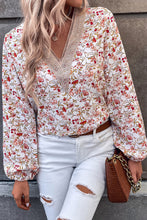 Load image into Gallery viewer, White Floral Long Sleeve Lace V-Neck Blouse
