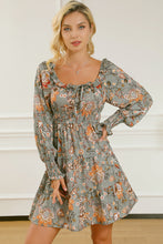 Load image into Gallery viewer, Multicolour Floral Long Sleeve Frilled U-Neck Ruffled Dress
