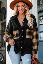 Load image into Gallery viewer, Black Plaid Patchwork Chest Pockets Oversized Shirt Jacket
