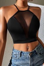 Load image into Gallery viewer, Black Daring Mesh Insert Cross Straps Cropped Top
