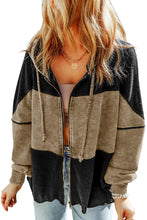 Load image into Gallery viewer, Khaki Waffle Patchwork Vintage Washed Hooded Jacket
