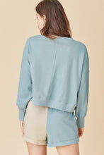 Load image into Gallery viewer, Sky Blue Split Hem Sweatshirt Color Block Shorts Set
